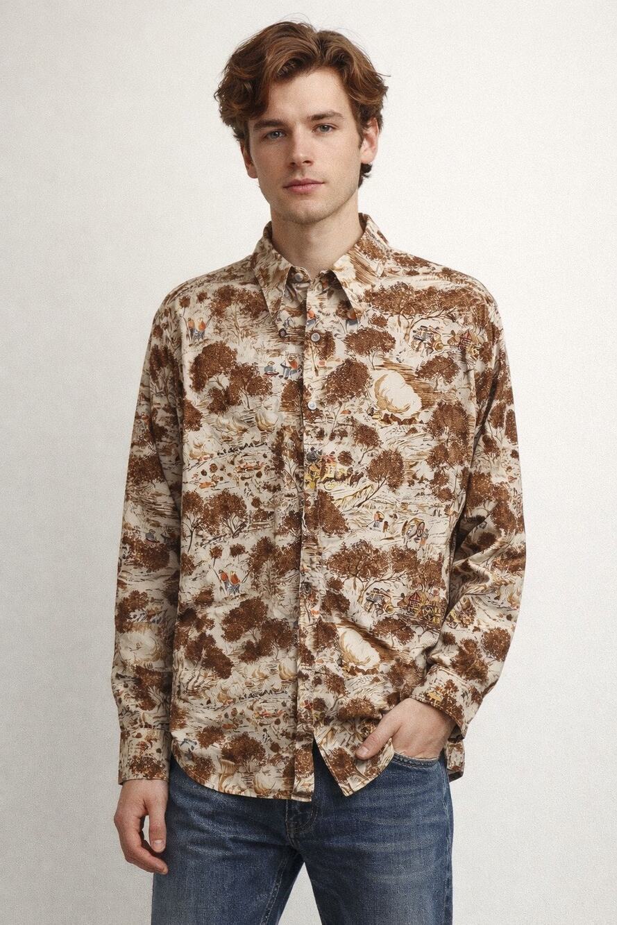Maximo Vintage XL 70s Polyester Psychedelic Mod Atomic Retro Hippy Disco Shirt